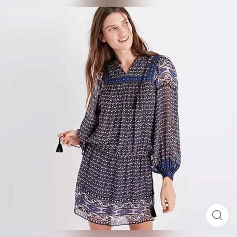 Ulla Johnson Navy and White Long Sleeve Printed Dress